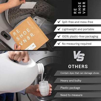 RESHOEVN8R Shoe Wash Detergent Sneaker Laundry Sheets – 16 Loads, Cleans 48 Shoes – Eco-Friendly Shoe Cleaner for Washer – Safe on All Shoes, Laces and Other Shoe Materials