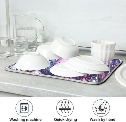 Halloween Potions Dish Drying Mat for Kitchen Countertop 18x24 Witch Herbs Purple Spooky Large Drying Mat Reusable Quick Dry Dish Sink Mats Easy Clean Decorative Essentials
