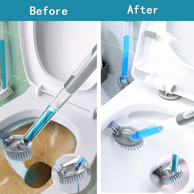 Toilet Bowl Brush and Holder Set With Soap Dispenser - Bathroom Cleaner With Refillable Liquid Dispenser (Grey)