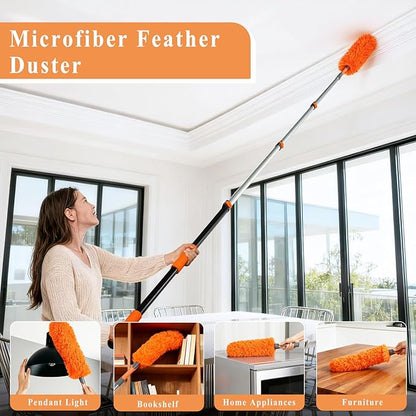 20ft High Ceiling Duster Kit with 4-12ft Heavy-Duty Extension Pole, Cobweb Duster, Ceiling Fan Duster, Window Squeegee & Cleaner, Microfiber Duster, Wall Mop for Home High Reach Cleaning