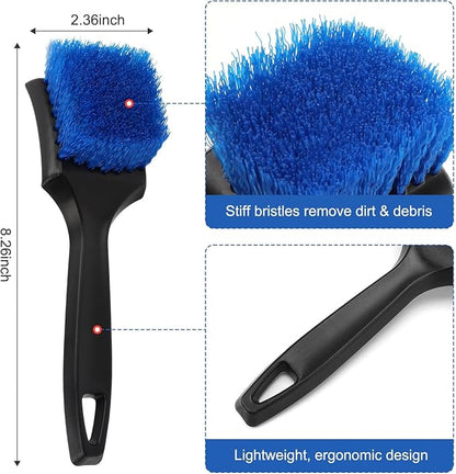 3Pcs Wheel Rim Tire Carpet Cleaning Brush Set, Soft and Stiff Bristle Wash Cleaning Supplies Kit for Car All Exterior Surface and Car Interior Cleaning Brush for Car Truck Motorcycle