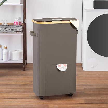 Laundry Basket with Wheels, Tall Dirty Clothes Hamper on Wheels, Rolling Laundry Hamper with lid for Dorm, Bedroom and Bathroom