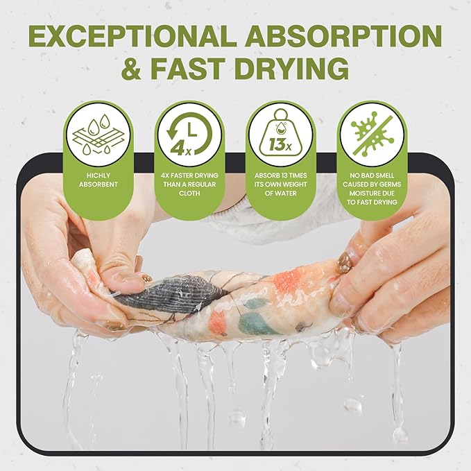 Swedish Dishcloths for Kitchen Reusable 6 Pack Kitchen Towels No Odor Quick-Drying Reusable Paper Towels Reusable Paper Towels Washable for Countertop Sink Kitchen Flower Bird