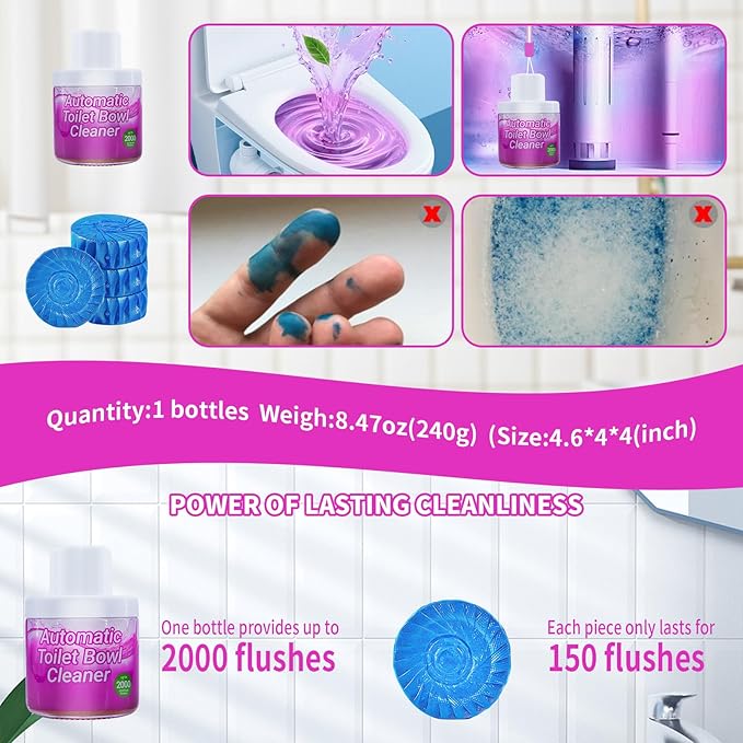 Toilet Bowl Cleaners, Toilet Cleaner, Automatic Long Lasting Continuous Toilet Bowl Cleaner, Prevent Stain Build Up Deep Clean, Each Pack for About 3 Months' Supply, Pink
