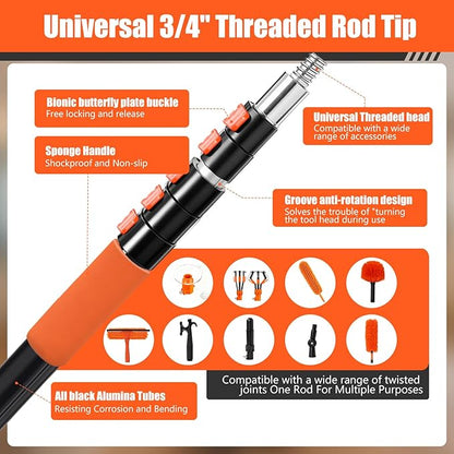 30FT Light Bulb Changer for High Ceilings with 5-24FT Heavy Duty Extension Pole,High Ceiling Fan Duster Extendable Reusable Cobweb,Feather,Window Cleaning Squeegee Kit for Home & House,Interior Roof