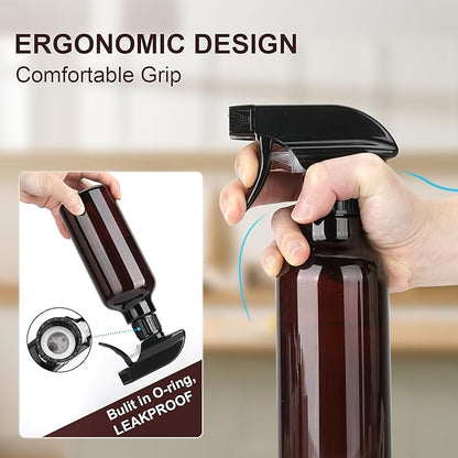 Spray Bottles Plastic Spray Bottle for Hair Mist/Stream Heavy Duty Empty Spray Bottles for Cleaning Solutions, Plants, Cooking (16.9oz-Brown+nozzle)