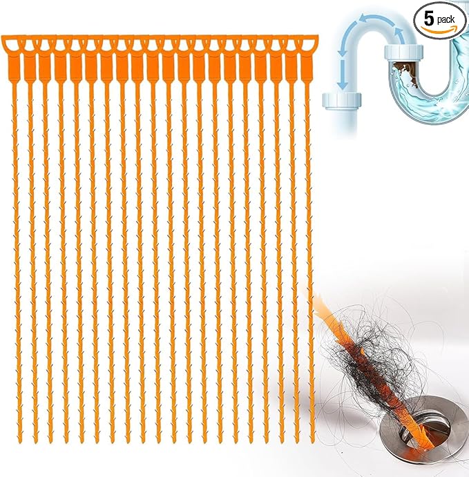 25 Inch Flexible Drain Snake Set, Professional Hair & Clog Remover Tool for Bathroom & Kitchen, Easy-to-Use Sink Cleaner with Comfort Grip for Home (20 Pcs)