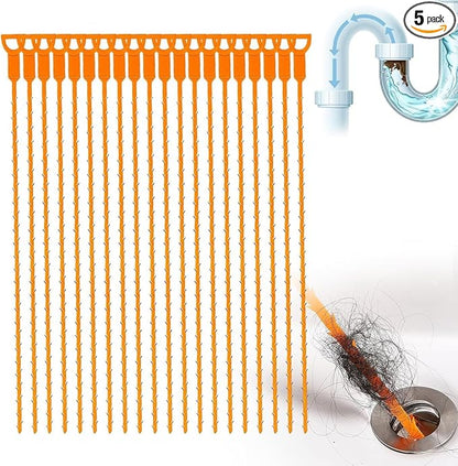 25 Inch Flexible Drain Snake Set, Professional Hair & Clog Remover Tool for Bathroom & Kitchen, Easy-to-Use Sink Cleaner with Comfort Grip for Home (20 Pcs)