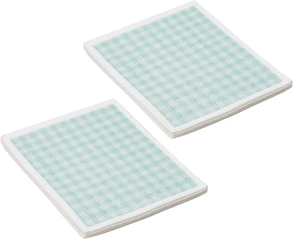 Martha Stewart Swedish Kitchen Absorbent Sponge Dish Cloths, Teal Gingham, 8 Count
