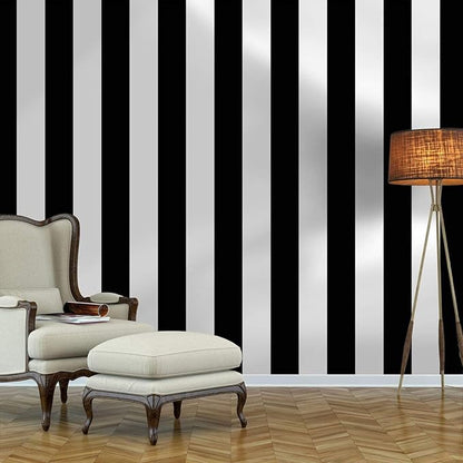 Guvana Striped Peel and Stick Wallpaper Black and White Self-Adhesive Wallpaper 394"x17.7" Removable Contact Paper Waterproof Wall Paper for Livingroom Cabinets Shelves Drawer Liner Decor Vinyl Roll