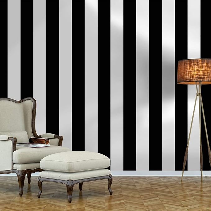Guvana 472.4"x17.7" Striped Peel and Stick Wallpaper Black and White Self-Adhesive Wallpaper Removable Contact Paper Waterproof Wall Paper for Livingroom Cabinets Shelves Drawer Liner Decor Vinyl Roll