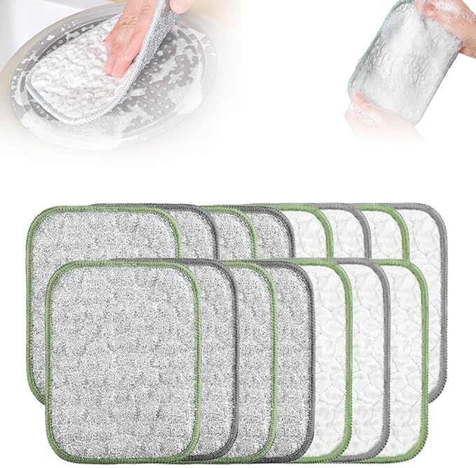 Multipurpose Wire Dishwashing Cloth, 2025 Upgraded Double-Sided Cleaning Cloth, Silver Stainless Steel Cloth and Multi-Layer Cotton Thread, Metal Scrubbing Pads Sponge Cloths for Home Kitchen (15)