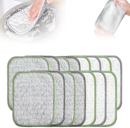 Multipurpose Wire Dishwashing Cloth, 2025 Upgraded Double-Sided Cleaning Cloth, Silver Stainless Steel Cloth and Multi-Layer Cotton Thread, Metal Scrubbing Pads Sponge Cloths for Home Kitchen (15)