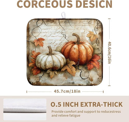 Fall Dish Drying Mat 16x18 Vintage Autumn Pumpkin Maple Leaf Drying Mat for Kitchen Counter Reversible Microfiber Drying Dish Pad Super Absorbent Dish Drainer Rack Mat for Home Coffee Bar Decoration