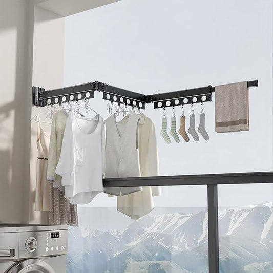 Clothes Drying Rack Foldable Wall Mounted Drying Rack 3 Fold Black-Laundry Drying Rack Durable Clothing Racks for Hanging Clothes