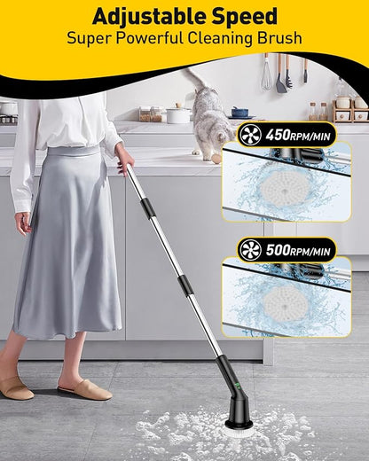 Electric Spin Scrubber for Cleaning Bathroom, Shower Scrubber Rotary Floor Brushes with IPX7 Waterproof & 2 Speed, 3 Brush Heads, Bathroom Cleaning Supplies for Toilet Shower Tub Black