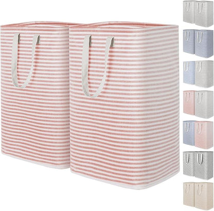 Lifewit 2 Pack Laundry Basket 80L Each, Collapsible Clothes Hamper with Reinforced Handles, Freestanding Waterproof Design for Bedroom and Laundry Room, Pink 160L Total