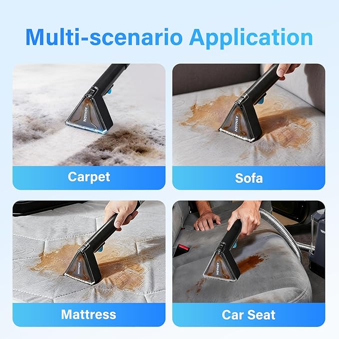 Portable Carpet & Upholstery Spot Cleaner, Compact Strong-Suction Machine with Scrubbing Brush, Removes Pet Stains, Spills & Dirt from Furniture, Stairs, Rugs, Mattresses & Car Interiors