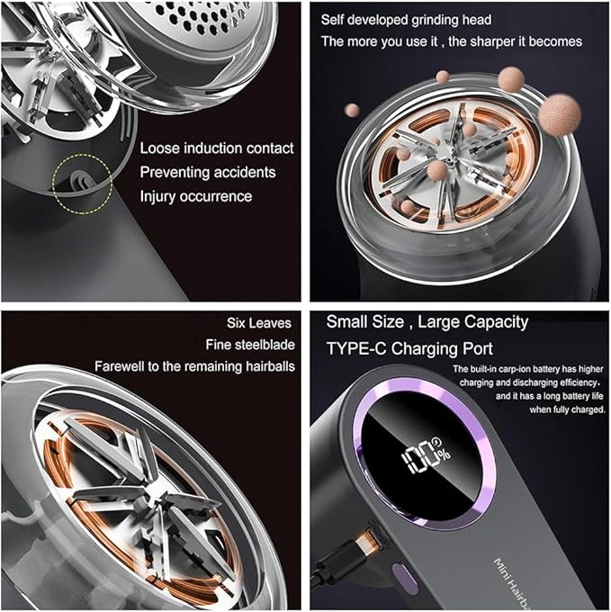 LED Digital Fabric Razor - 6 - Blades, C-Type Quick Charge for Easy Lint Removal