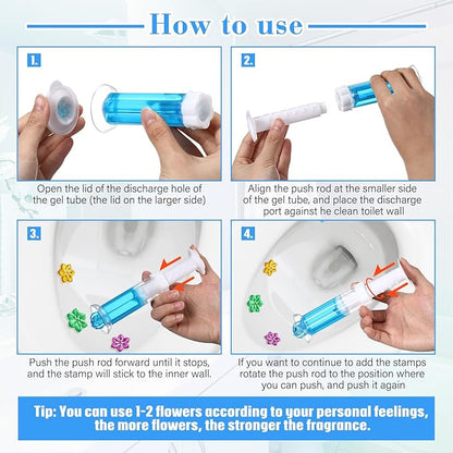 5 Pcs Flower Toilet Gels 70 Count 5 Kinds Stamp Bowl Gel Scent Toilet Stain Removal Cleaner Air Freshener Flower Stamps Pack for Bathtubs Bathroom (Classic Color)