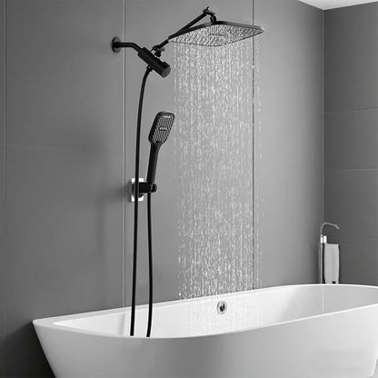 12" Rain Shower Head with Handheld Spray, Rainfall Shower Head with Handheld Combo, 11" Stainless Steel Extension Arm with Height & Angle Adjustable High Pressure Showerheads, Matte Black