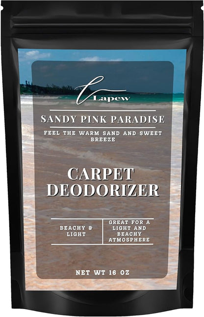Lapew Sandy Pink Paradise Carpet Deodorizer Powder - Pet Safe Freshener for Vacuuming | Scented Odor Eliminator for Home | 16 oz