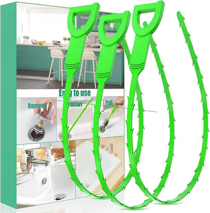 Longer Drain Clog Remover Sink Snake: 3 Pcs Hair Remover Tools for Shower Bath and Bathtub（25in Longer Size）