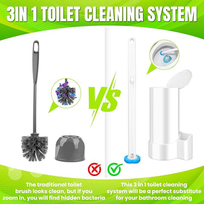 KOKL Disposable Toilet Brush, Toilte Wand Kit, Toilet Brushes and Holders with 48 Refills, Toilet Bowl Brush, Toilet Bowl Cleaning Wands, Toilet Cleaning System for Bathroom Maintenance