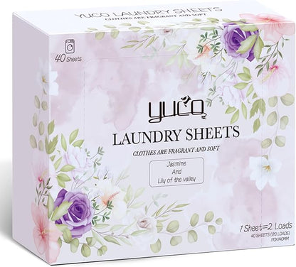 YUCO Laundry Detergent Sheets Amber Sandalwood and Jasmine Lily of the Valley Scent Total 160 Loads, Laundry Soap Washer Sheet, Liquidless Detergent Sheets for Travel, Hypoallergenic, Pack of 2