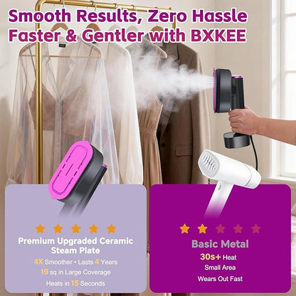 Handheld Garment Steamer, 2-in-1 Steamer & Iron, 1200W Fast Heat, Portable Travel Steamer with LED Display, 6 Modes, for Home & Travel