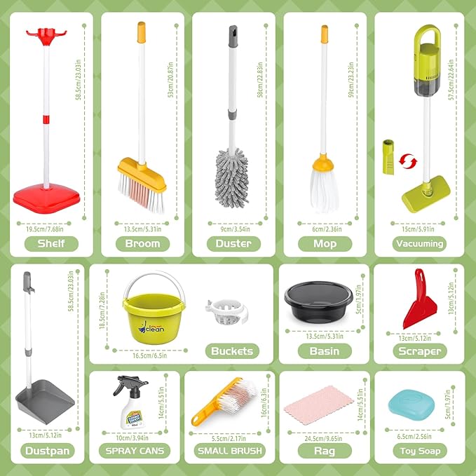 Kids Cleaning Toys Set,14PCS Toddler Cleaning Toys with Broom and Dustpan Mop Set, 2in1 Vacuum That Really Works,Toddler Vacuum Cleaner, Pretend Play Cleaning Supplies for Boys Girls Age 3-8 (Red)