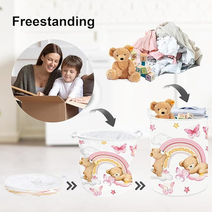Clastyle Rainbow Baby Laundry Hamper Cloud Kid Storage Basket Women Girl Gift Toy Box Collapsible Clothes Organizer Nursery Bin for Bedroom,Bear,36 * 45 cm