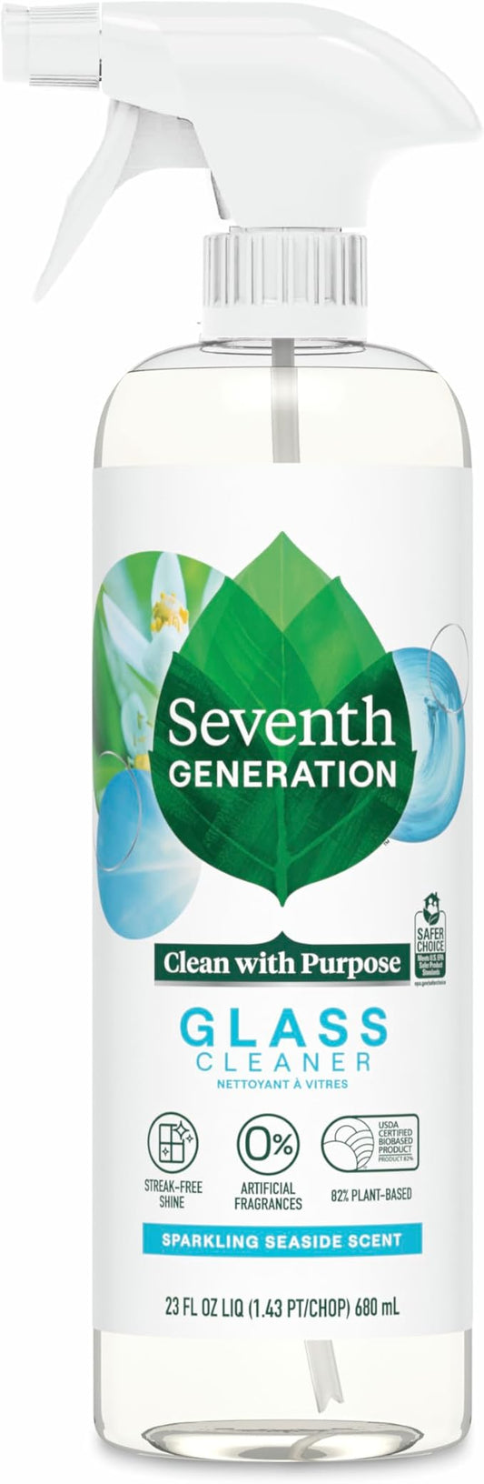 Seventh Generation Glass Cleaner, Sparkling Sea Scent, Streak-Free Shine, 23 Fl Oz