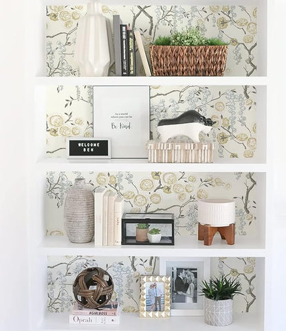 Orainege Peel and Stick Wallpaper Vintage Floral Contact Paper 17.7in x 196.8in Beige Floral Wallpaper Peel and Stick Removable Wall Paper for Bathroom Waterproof