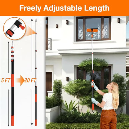 26FT High Reach Duster Cleaning Kit with 20FT Pole | 4-in-1 Tool Set with Universal Swivel Joint | High Ceiling Fan Cleaner, Microfiber Duster & Window Squeegee for Safe High-Reach Cleaning