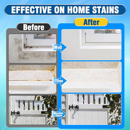 Powerful Mold Stain Cleaner, Multi-Surface Cleaning Spray for Walls, Tiles, Grout, Ceilings, Decks, Sinks, Brick and Washing Machines, Household Interior and Exterior Stain Remover