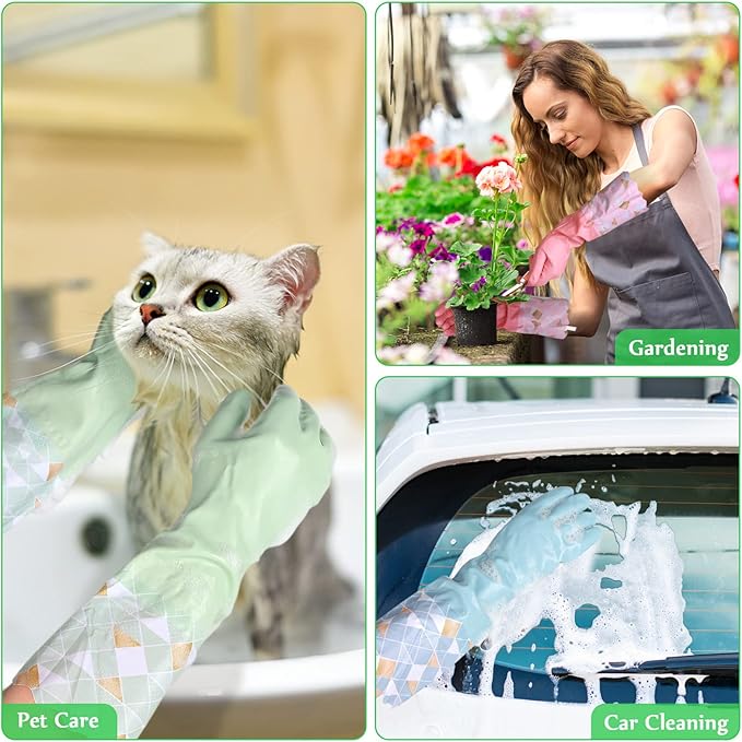 Yiomxhi Household Cleaning Gloves 3 Pairs Reusable Dishwashing Gloves Latex Free, Non-Slip Kitchen Glove with Cotton Lined, Waterproof Dish Washing Gloves