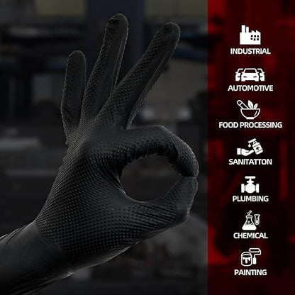 Jointown Basic Heavy Duty Nitrile Gloves, Mechanic Gloves 8 Mil Nitrile Disposable, with Raised Diamond Texture, Case of 1000, Black, XLarge