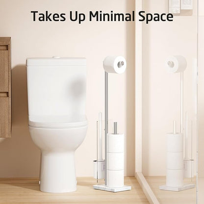 KES Freestanding Toilet Paper Holder with Storage, Toilet Brush Roll Holder Stand with Natural Marble Base with Toilet Brush Detachable for Bathroom Brushed, BPH233-2