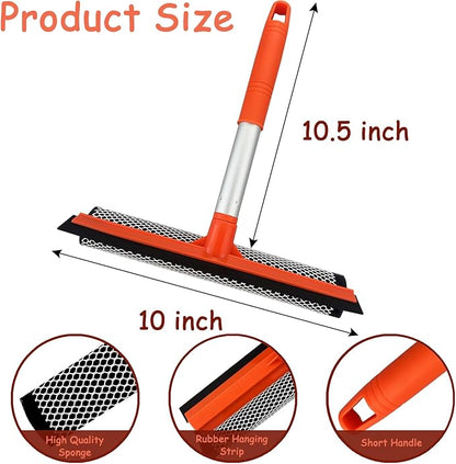 Shower Squeegee Window Squeegee Cleaner for Shower Doors Glass, 2 in 1 Window Cleaning Tool Window Scrubber Handheld Squeegee for Car Windshield with Sponge and Rubber Squeegee, Red