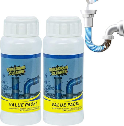 2Pcs Wild Tornado Pipe Dredge,Powerful Sink and Drain Cleaner Powder,For Quick Foaming Cleaning Agent For Kitchen, Bathroom & Toilet Pipes (2)