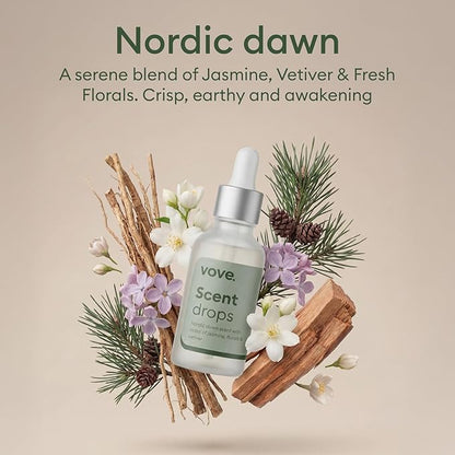 Vove Nordic Dawn Scent Drops, Jasmine Florals Vetiver - Laundry Fragrance Oil with Glass Dropper, Scent Booster, Pairs with Dryer Balls, Hypoallergenic, Biodegradable Musk, FSC-Certified Packaging