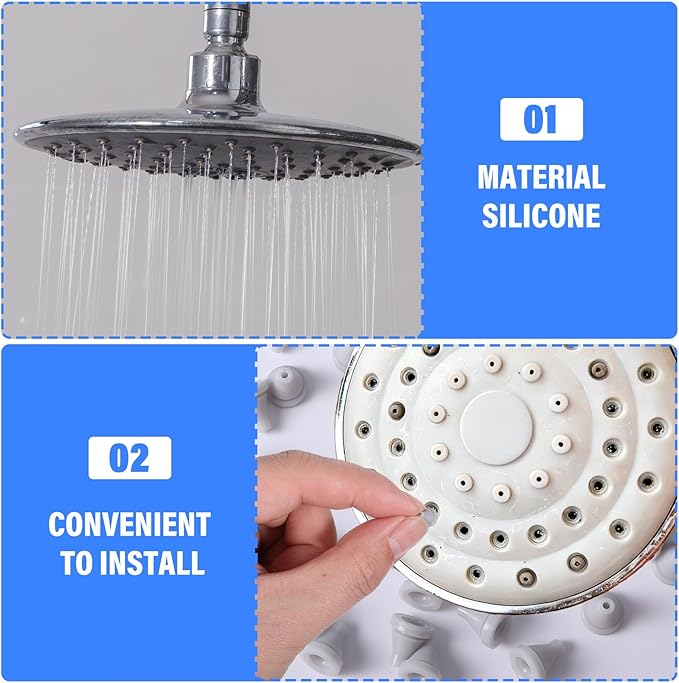 100pcs Shower Head Nozzles Replacement, Universal Silicone Spray Hole Washer Round Tips Showerhead, Sprinkler Rainfall Shower Head Handheld Spray Combo Repair Parts for Hole Diameter 0.16inch