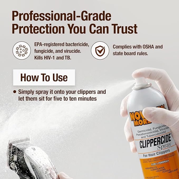 CLIPPERCIDE 5-in-1 Clipper Disinfectant Spray 15oz, 2 Pack | Cleans, Lubricates, Cools, Prevents Rust & Disinfects | Professional Clipper Spray for Barbers, Stylists & Pet Groomers | Made by BARBICIDE