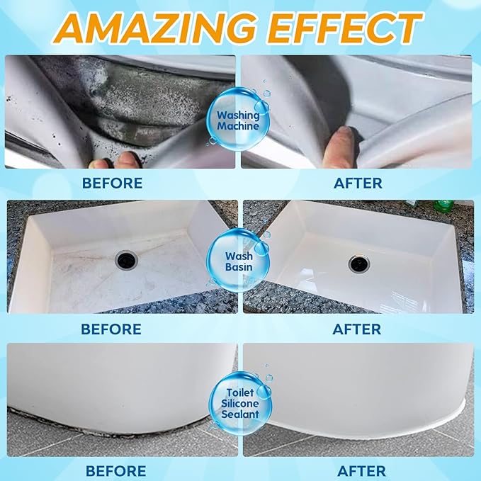 Mold Stain Remover Gel, Washing Machine Cleaner for Front Loader Washer Gasket Rubber Seal Home Stain Removal Gel for Grout, Caulk, Refrigerator, Shower, Bathtub, Bathroom Cleaning Solution (5 Fl Oz)