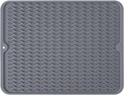 Large 24" x 18" Silicone Dish Drying Mat for Kitchen Counter, Easy clean, Quick Dry, Heat-resistant Dish Drainer Mat for Sink,Refrigerator or Drawer liner (Food Grade Silicone-Grey)