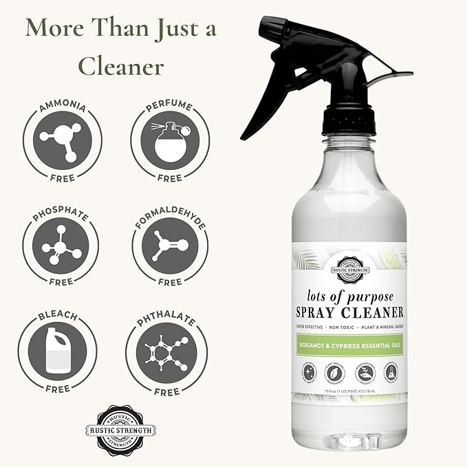Rustic Strength Lots of Purpose Spray Cleaner, Bergamot & Cypress, Multi-Surface, pH Balanced, Non-Toxic, Biodegradable, 16 oz