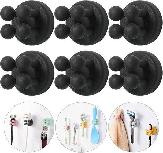 iBetterLife Razor Holder for Shower Hooks – 6Pcs Self Adhesive Wall Mounted Single Hook for Hanging Toothbrush, Functional Waterproof Utility Plug Holder for Bathroom Kitchen Living Room Office, Black