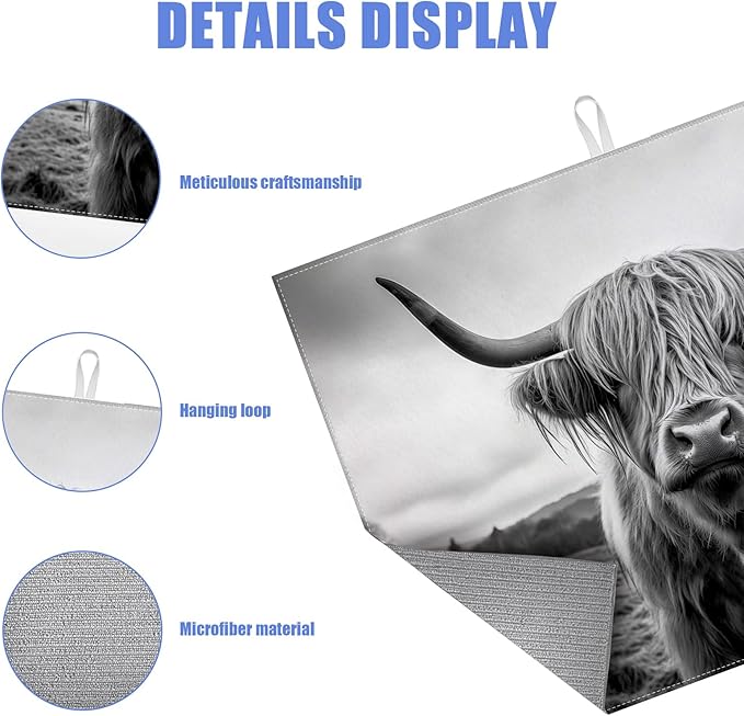 Highland Cow Dish Drying Mat for Kitchen Counter Drying Pad Absorbent Reversible Dish Drainer Rack Mats Draining Pad 18"x24"Inch