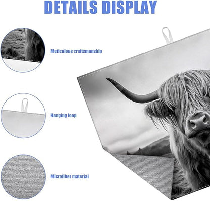 Highland Cow Dish Drying Mat for Kitchen Counter Drying Pad Absorbent Reversible Dish Drainer Rack Mats Draining Pad 18"x24"Inch
